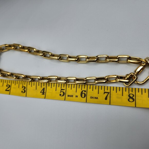 Gold plated stainless  paper clip chain with carabiner zirconia charms NWOT - Picture 7 of 7